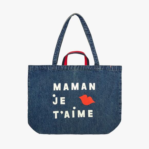 Clare V. Jumbo Tote Bag Graphic Blue Denim Printed Tote. - Picture 1 of 8